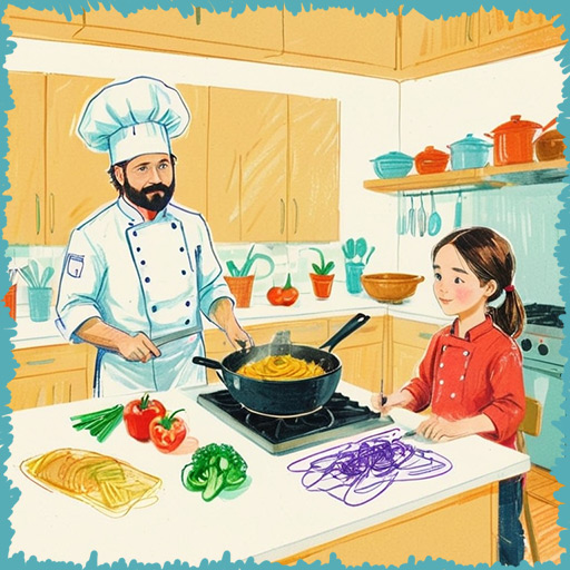 A chef is cooking a meal for a child