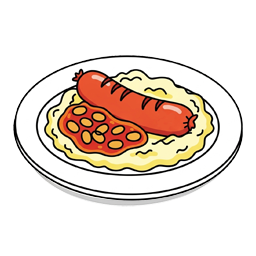 Sausage and mashed potato with baked beans