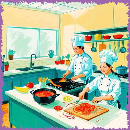 A group of chefs prepare school lunches in a kitchen